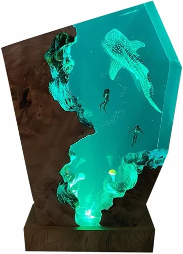 Vista 13 de Lámpara hecha a mano de la resina del océano 3D, luz de la noche de la resina accionada por USB para la decoración