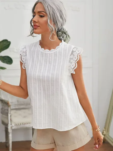 Vista 3 de Floerns Blusa de encaje guipur con cuello alto falso para mujer