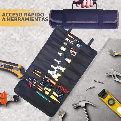 Vista 4 de Bolsa Enrollable de 23 Bolsillos para Herramientas con Bucles Elásticos y Bolsillo con Cremallera - Estuche Organizador Oxford Resistente