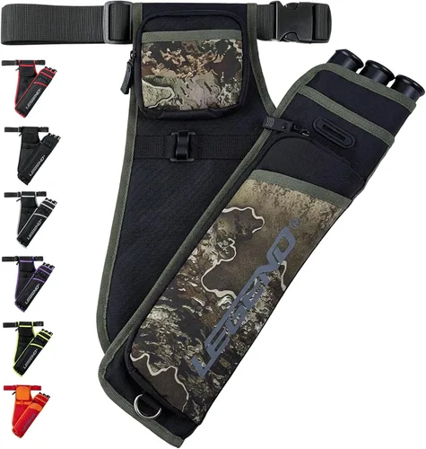 Vista 13 de LEGEND First Archery - Funda para flechas, carcaj de cadera con cinturón ajustable y 3 tubos de flecha, material de nailon duradero con ranura en T