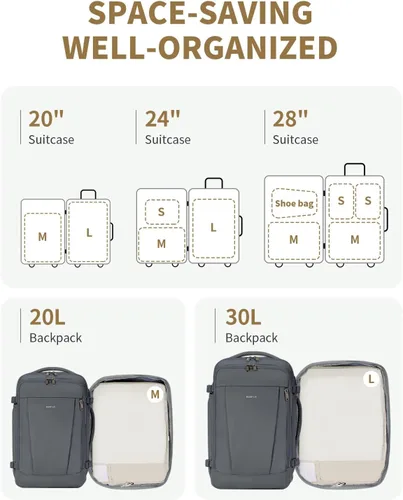 Vista 3 de ECOHUB Juego de 46 cubos de embalaje para viaje duraderos para maleta, juego de bolsas organizadoras con etiqueta personalizada, varios tamaños