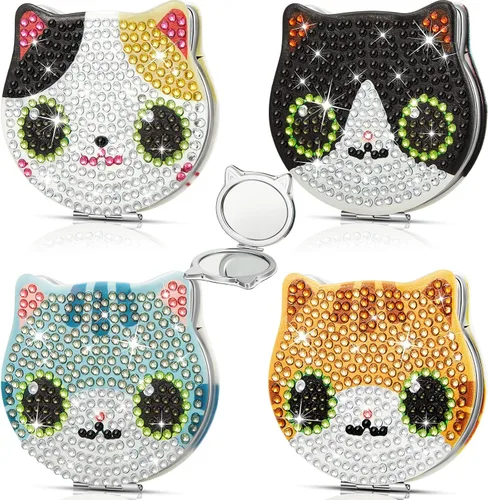 Vista 8 de Marsui 4 piezas de espejo compacto de pintura de diamante, bolsillo de pintura portátil, plegable, para mujeres, arte de diamante, regalos de mamá