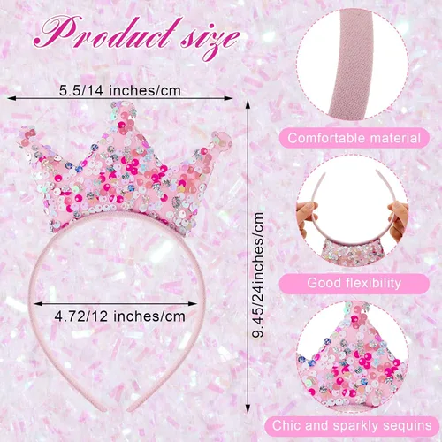 Vista 2 de Jenaai Paquete de 24 diademas de coronas de princesa, diademas con purpurina, corona, recuerdos de fiesta, decoraciones de fiesta de cumpleaños