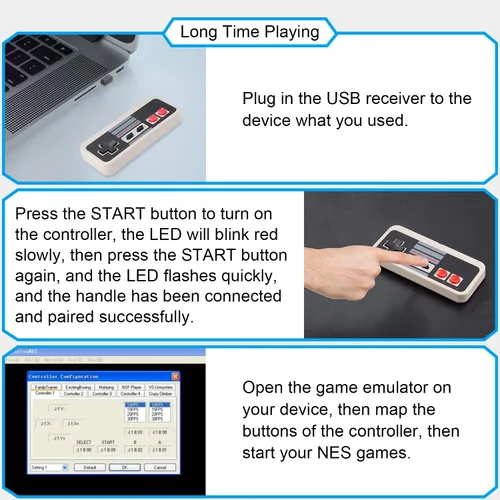 Vista 4 de KIWITATA 2X Wireless Nes USB Controller for PC Gamings, 2.4ghz Wireless USB Remote N-E-S Emulated Game Pad Controller for Windows XP 7 8 11 & MAC &