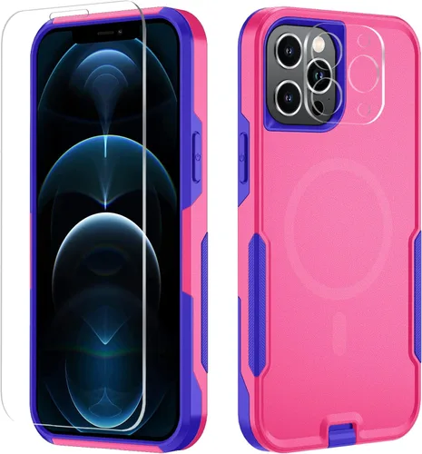 Vista 11 de Xmon Funda magnética para iPhone 12 Pro Max [probada contra caídas de grado militar y con MagSafe] Protector de pantalla de vidrio templado