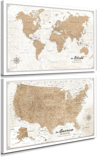 Vista 95 de IPIC - Lienzo con mapas de EE. UU. para decoración de pared, mapa con pin de empuje para marcar viajes, mapa de viaje impreso de EE. UU.