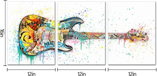 Vista 5 de HOMEOART Decoración de sala de música, graffiti, arte de pared, pintura de guitarra, arte de pared musical, lienzo enmarcado para paredes, 12 x 16 x