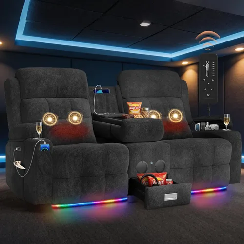 Vista 77 de Sofá de Dos Plazas Reclinable, Sofá Reclinable de Masaje con Gran Capacidad de Peso, Silla de Dos Plazas para RV en Liquidación con Consola, USB