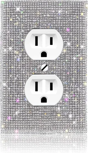 Vista 7 de Cubierta de interruptor de luz con brillos genéricos y enchufes, cubierta de placa de pared con diamantes de imitación brillantes, cubiertas