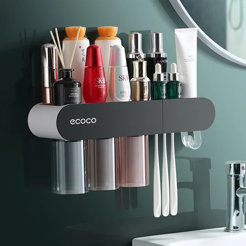 Vista 9 de Soportes para cepillos de dientes para baños montados en la pared, 2 tazas de soporte magnético para cepillos de dientes, kit familiar