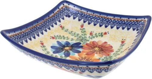 Vista 9 de Blue Rose Polish Pottery – Plato cuadrado Atlantis amarillo – 8 x 8 pulgadas – Hermoso cuenco para servir para ocasiones especiales, cenas o comidas