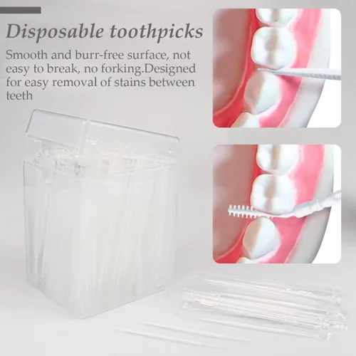 Vista 3 de FERCAISH Palillo de dientes interdental desechable de doble cabeza, paquete individual, 400 unidades, cepillo de plástico, palillos de dientes