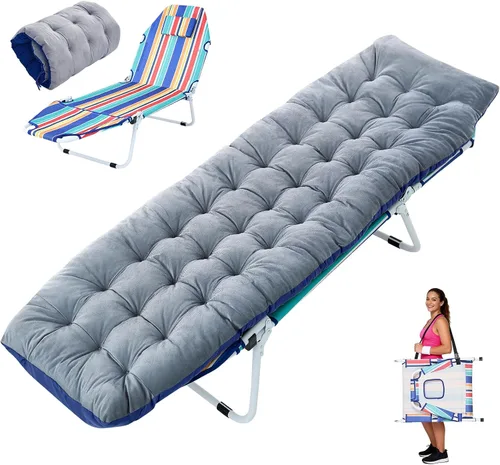 Vista 18 de ABORON Cuna de camping plegable de 5 posiciones y tumbona con alfombrilla Cuna negra/almohadilla azul