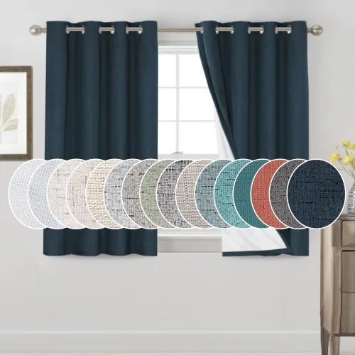 Vista 81 de Cortinas con textura de lino 100% opacas de 64 pulgadas de largo, juego de 2 paneles de cortinas de lino opacas con forro aislante térmico que Arena