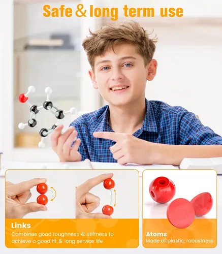 Vista 4 de Kit de modelo de química orgánica de 404 piezas, kit de modelo molecular portátil para clases de química, set de modelo de elementos atómicos