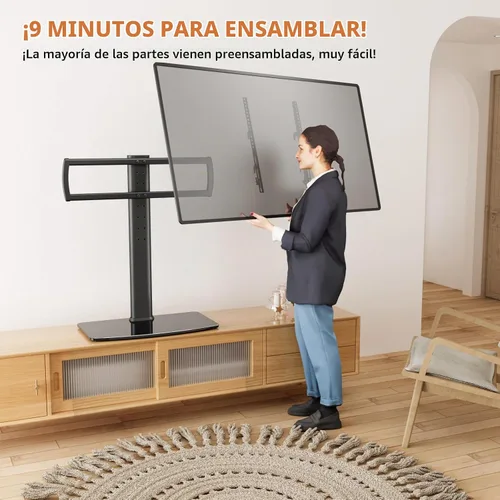 Vista 3 de HT03B-003 - Soporte universal para TV con soporte de pared para 40 a 86 pulgadas, altura ajustable de 5 niveles, base de vidrio templado resistente