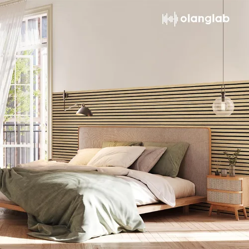 Vista 8 de Olanglab Paneles de pared de listones de madera, paquete de 4 paneles de pared acústicos de madera, 94.5"x12.6" pulgadas cada uno paneles de pared