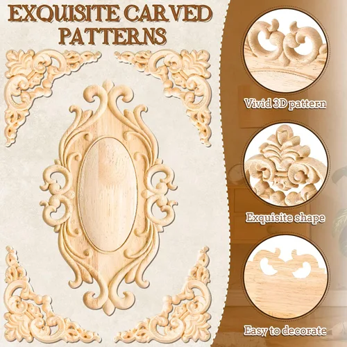 Vista 6 de 10 piezas decorativas de madera para muebles, apliques de centro de puerta, calcomanías talladas de madera para decoración de muebles de puerta