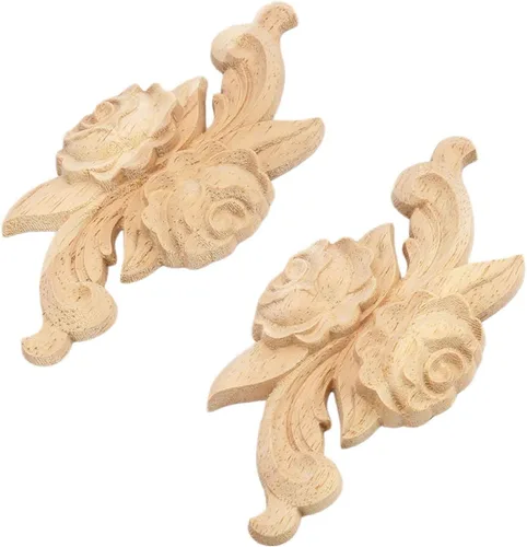 Vista 9 de MUXSAM Apliques tallados en madera de rosa, paquete de 2 mini calcomanías de madera sin pintar para armario, pared, tocador, cama, espejo, chimenea