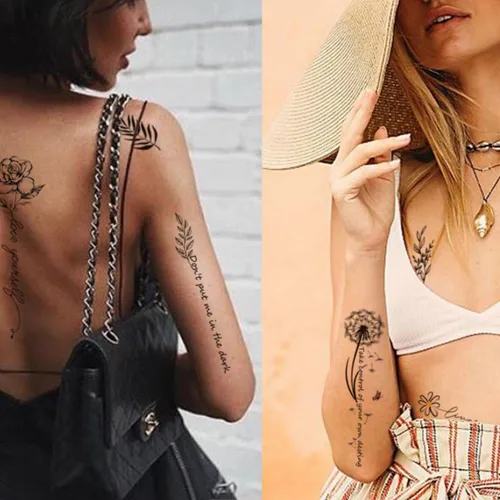 Vista 6 de CHARLENT Tatuajes temporales con palabras de flores para mujeres y niñas, de larga duración, impermeables, realistas, negros, sexis, tatuajes