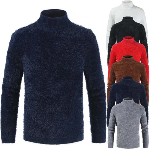 Vista 2 de Cambkatl Suéter de cuello alto ajustado para hombre, mullido, casual, tejido, acogedor, para otoño e invierno, cálido suéter térmico