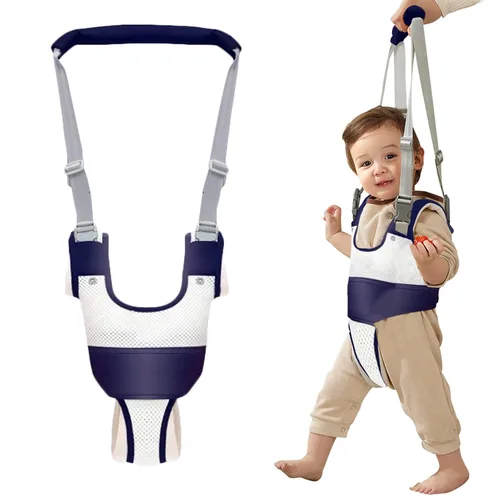 Vista 12 de Arnés de mano para caminar para bebé, cinturón ajustable para niños pequeños, arnés para caminar de pie, ayudante de aprendizaje con entrepierna Azul
