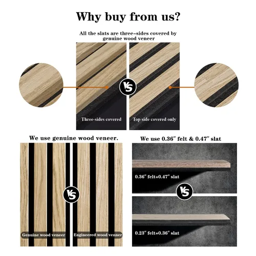 Vista 4 de Paneles de pared 3D para decoración de paredes interiores, paquete de 2 paneles de madera para pared, paneles acústicos de chapa de madera auténtica