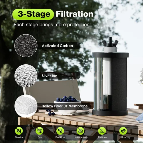 Vista 3 de Purewell Sistema de filtro de agua de gravedad portátil de 1.0 galones, sistema de encimera de ultrafiltración de 3 etapas de 0.01 μm con ventana