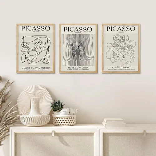 Vista 6 de Picasso - Póster de pared abstracto de líneas femeninas para dormitorio, Picasso The Kiss, The Love, The Hug, juego de decoración de pared, pintura