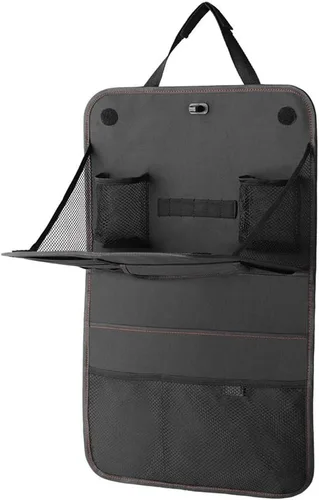 Vista 8 de Organizador de asiento trasero de automóvil de tela Oxford con bandeja plegable para usar como mesa infantil y bolsa de viaje para guardar artículos