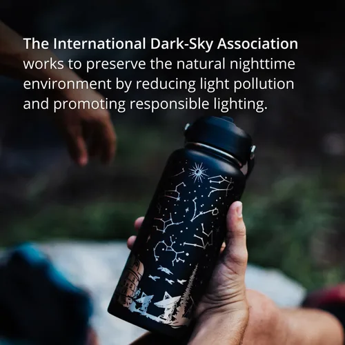 Vista 2 de Dark Skies Botella de agua 32 oz grabado de acero inoxidable sellado al vacío Space Galaxy y Star Gazing Theme