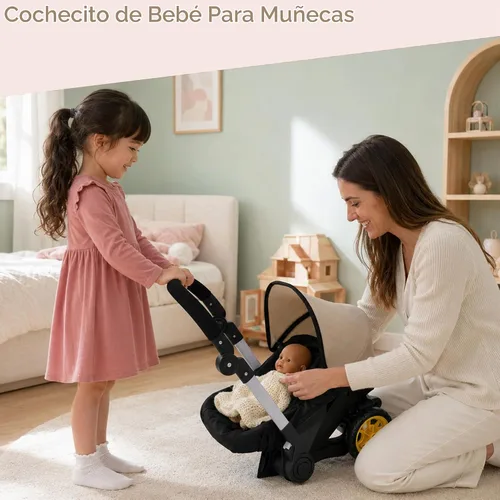 Vista 3 de Cochecito de coche de muñeca para bebé, cochecito convertible 2 en 1 y asiento de coche para niños, se adapta a muñecas de hasta 20 pulgadas
