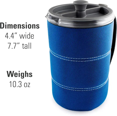 Vista 2 de GSI Outdoors, Cafetera de prensa francesa JavaPress de 30 onzas líquidas para acampar y viajar, color azul