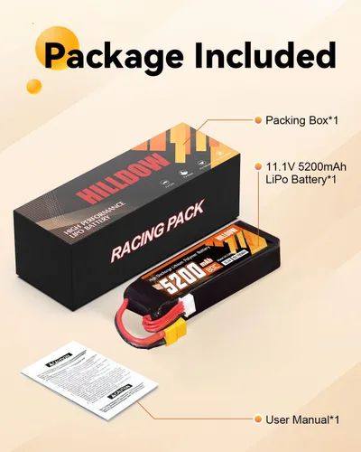 Vista 6 de Hilldow 3S Lipo Batería 80C 11.1V 5200mAh Soft Case RC Lipo Batería con conector XT60 para RC Avión Helicóptero Quadcopter Drone