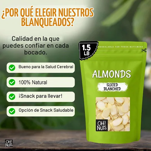 Vista 7 de Oh! Nuts Almendras en rodajas blanqueadas, 1.5 lb - Crudo, calidad premium