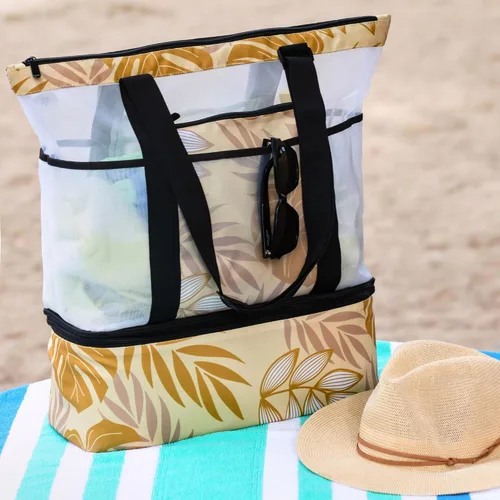 Vista 3 de L'OLGA Bolsa grande de malla con enfriador aislado desmontable, bolsa de fin de semana de playa
