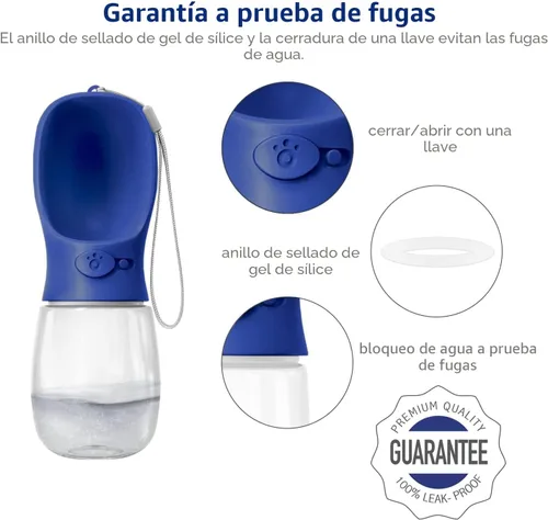 Vista 3 de WePet Botella de agua portátil para perros, 12 onzas, dispensador de agua para cachorros a prueba de fugas con alimentador de bebida para mascotas