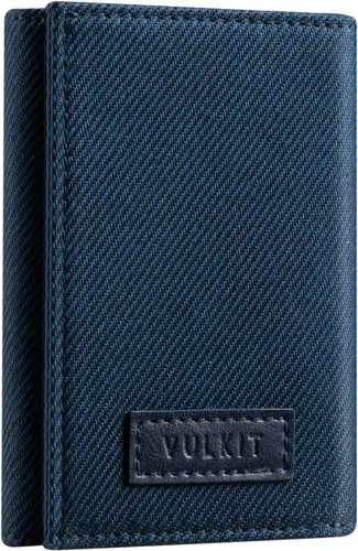 Vista 23 de VULKIT Cartera de cuero minimalista con bloqueo Rfid triple billetera delgada para tarjetas de crédito con 3 ventanas de identificación y bolsillo
