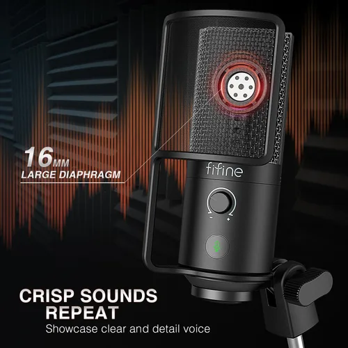 Vista 2 de FIFINE - Micrófono USB para podcast, micrófono condensador para PC con soporte de brazo extensible, botón de silencio, kit de micrófono Plug & Play
