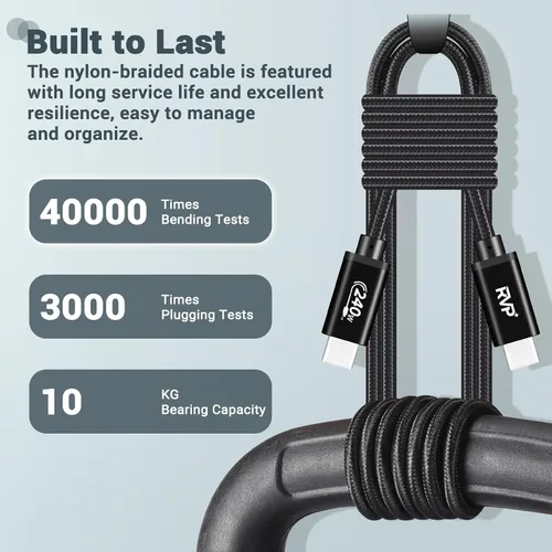 Vista 4 de Cable de datos USB-C (paquete de 2, 240 W), nailon trenzado de 48 V 5 A por RVP+