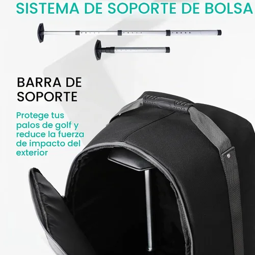 Vista 7 de Bolsa de viaje de golf GoHimal con varilla de soporte ajustable, estuche de viaje de golf de tela Oxford 900D resistente para aerolíneas con ruedas