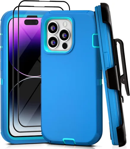 Vista 12 de Funda para iPhone 13 con 2 protectores de pantalla, resistente de grado militar, funda de cuerpo completo para hombres y mujeres (aguamarina + rosa)