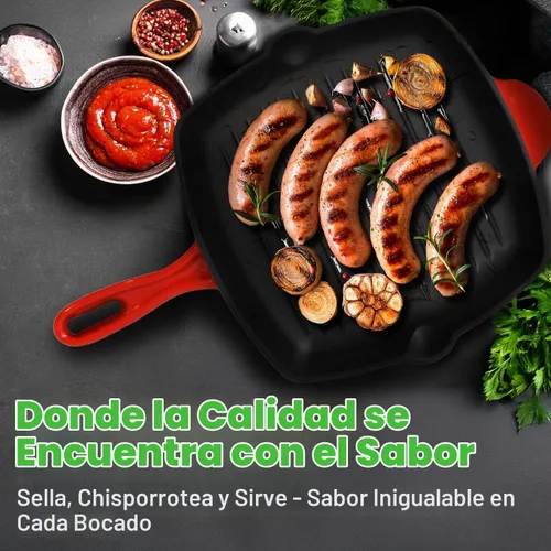 Vista 6 de NutriChef Sartén cuadrada de hierro fundido esmaltado de 11 pulgadas con boquilla de goteo, para todas las estufas, marcas perfectas para parrilla