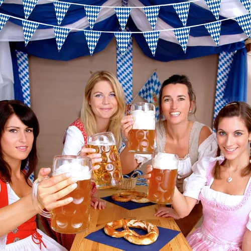 Vista 4 de PURPLE STAR 1N Banderín bávaro de 393 pies para el Oktoberfest, paquete de 12 banderines bávaros para Oktoberfest alemán para fiestas temáticas