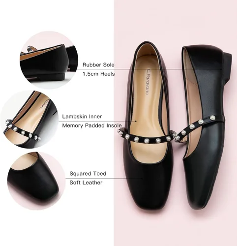 Vista 4 de C.Paravano - Zapatos de cuero tipo Mary Jane para mujer, planos, de punta cuadrada