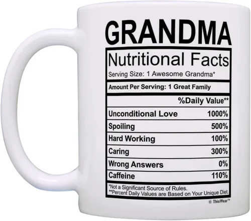 Vista 3 de Grandma Nutritional Facts - Taza de café con etiqueta nutricional para regalo