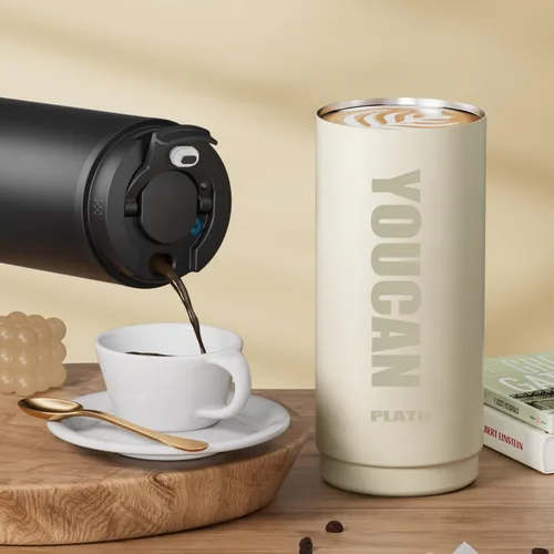 Vista 4 de Vaso de café de viaje de 14 onzas, taza de café de viaje para hombres o mujeres, taza térmica para bebidas frías y calientes, taza de café