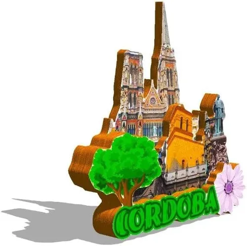 Vista 2 de Imán de Córdoba Argentina para nevera de madera 3D, monumentos de viaje, coleccionables, recuerdos, decoración hecha a mano -562