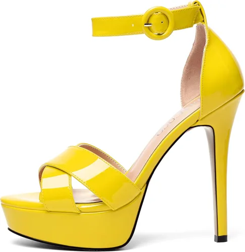 Vista 65 de MODENCOCO Sandalias de boda con correa de tobillo sexy para mujer, con plataforma y puntera abierta, tacón de aguja y tacón alto, zapatos de vestir