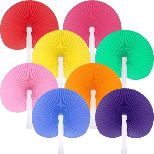 Vista 9 de Pangda Paquete de 24 abanicos plegables redondos surtidos de papel con mango de plástico para relleno de bolsas de fiesta de boda (negro, blanco)